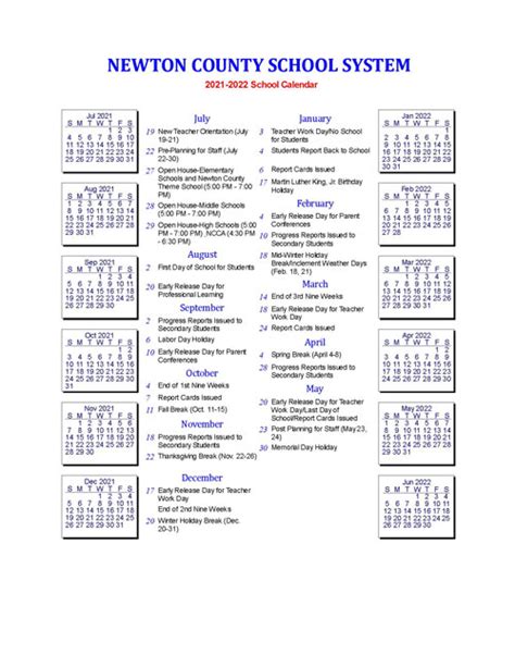 Newton County Calendar